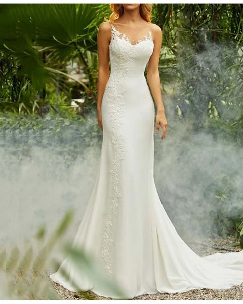 mermaid / trumpet wedding dresses v neck sweep / brush train chiffon spaghetti strap mordern backless with lace insert, White
mermaid / trumpet wedding dresses v neck sweep / brush train chiffon spaghetti strap mordern backless with lace insert, White