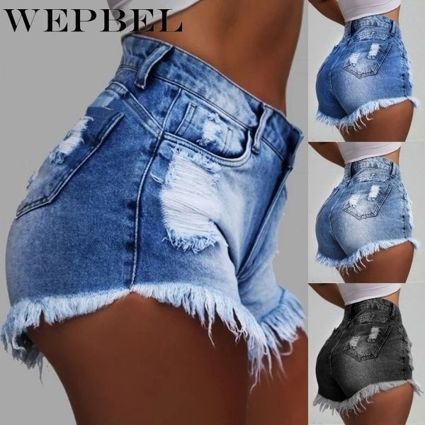 women's shorts wepbel high waist short pants denim washed jeans summer ripped plus size, White;black
women's shorts wepbel high waist short pants denim washed jeans summer ripped plus size, White;black