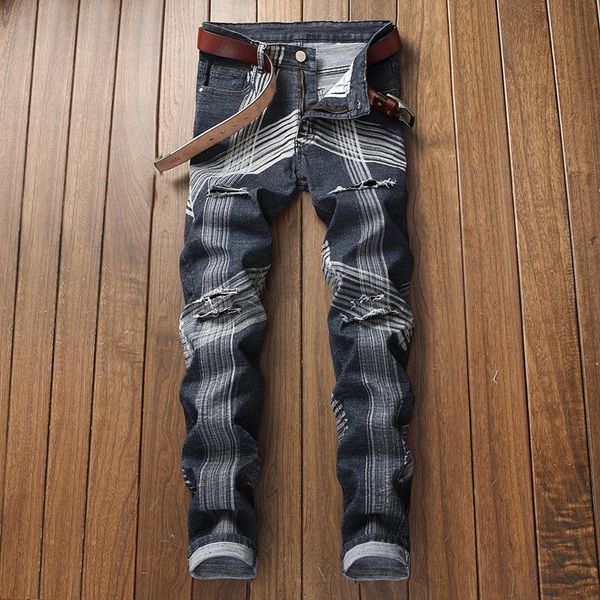 men's jeans ripped biker designer men streetwear distressed stretch denim, Blue
men's jeans ripped biker designer men streetwear distressed stretch denim, Blue