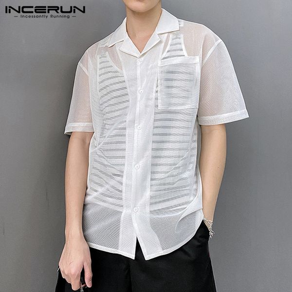 men's casual shirts incerun fashion mesh shirt men see through short sleeve turn down collar button camisas streetwear party nightclub, White;black
men's casual shirts incerun fashion mesh shirt men see through short sleeve turn down collar button camisas streetwear party nightclub, White;black