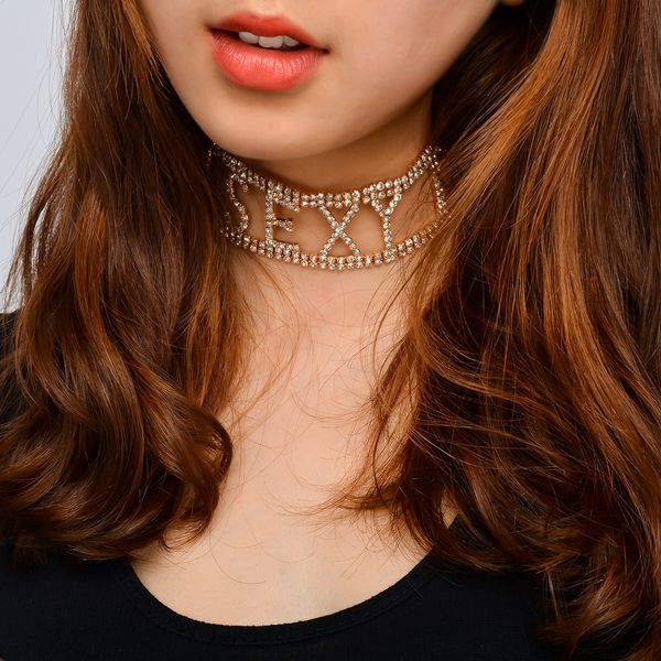 nightclub fashion necklace fashion women's full drill letters short neck chain, Golden;silver
nightclub fashion necklace fashion women's full drill letters short neck chain, Golden;silver