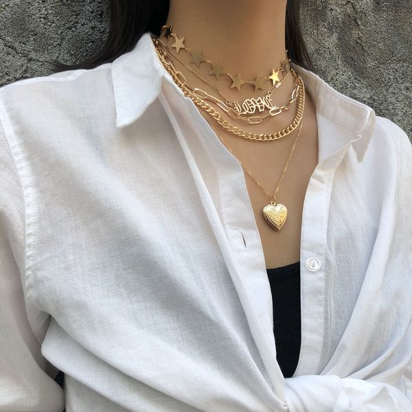 european and american fashion retro jewelry open peach necklace female personality multi-layer star love pendant geometric necklace, Silver
european and american fashion retro jewelry open peach necklace female personality multi-layer star love pendant geometric necklace, Silver