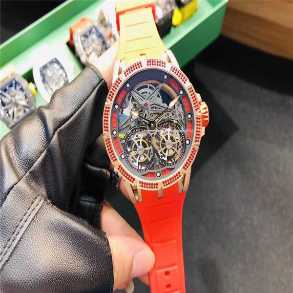 designer watches excalibur rddbex0599 skeleton dial japan miyota automatic double tourbillon mens watch red case black rubber strap high qua, Slivery;brown 
designer watches excalibur rddbex0599 skeleton dial japan miyota automatic double tourbillon mens watch red case black rubber strap high qua, Slivery;brown