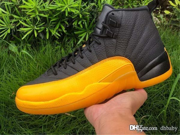 new air authentic 12 pe university gold men basketball shoes black 12s real carbon fiber retro sports sneakers 130690-070 with box