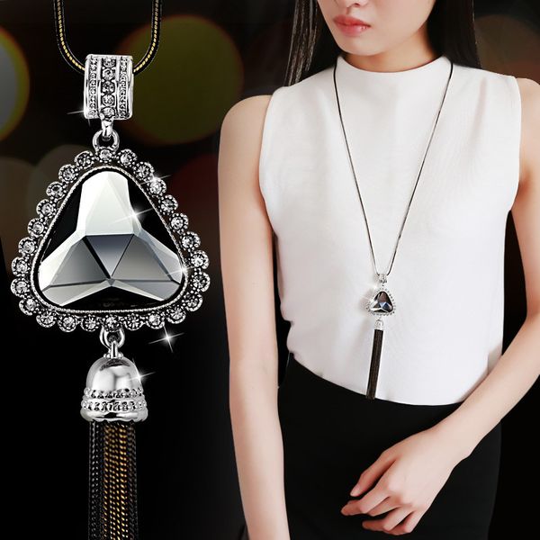 dominated new fashion crystal tassel sweater chain women long simple temperament geometric pendant necklace jewelry, Silver
dominated new fashion crystal tassel sweater chain women long simple temperament geometric pendant necklace jewelry, Silver