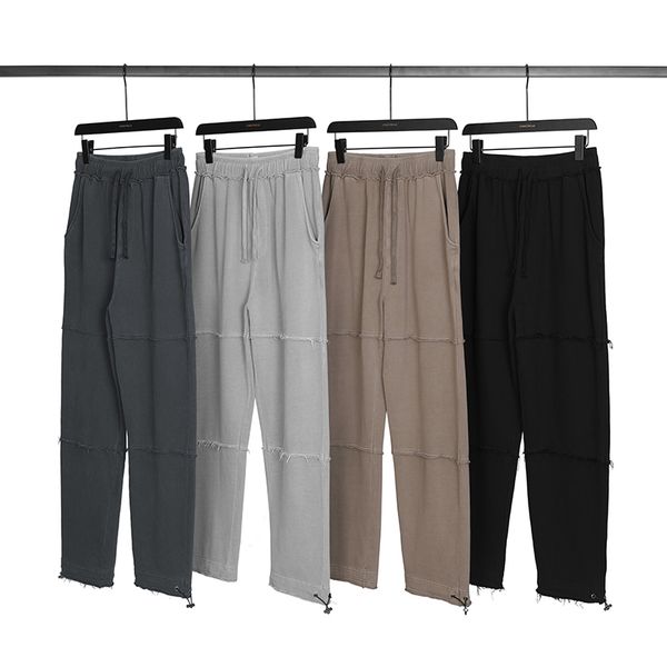 washed heavy cotton sweatpants distressed jogger pants autumn men streetwear, Black