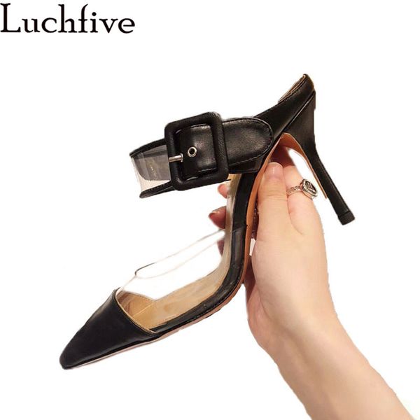 slippers pvc splicing pointy toe high heels women belt buckle clear stiletto heel party shoen summer mules woman, Black
slippers pvc splicing pointy toe high heels women belt buckle clear stiletto heel party shoen summer mules woman, Black