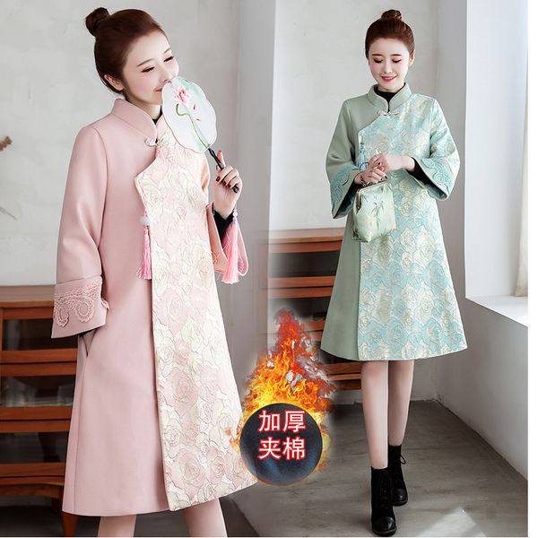 women's wool & blends 2021 winter chinese style elegant embroidered medium length tang suit coat lace sleeve thicken warm women, Black
women's wool & blends 2021 winter chinese style elegant embroidered medium length tang suit coat lace sleeve thicken warm women, Black