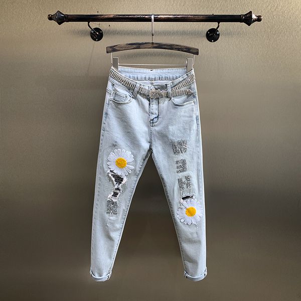 women's jeans spring summer daisy with diamond hole for mujer all-match high waist ankle length casual women denim pants light blue
women's jeans spring summer daisy with diamond hole for mujer all-match high waist ankle length casual women denim pants light blue