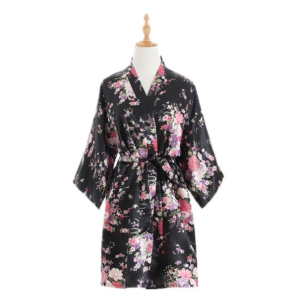 women short floral robe dressing gown summer satin thin loose nightgown short cardigan nightwear bath robe, Black;red
women short floral robe dressing gown summer satin thin loose nightgown short cardigan nightwear bath robe, Black;red