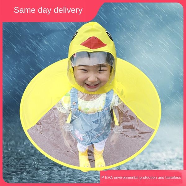 children's ufo raincoat yellow duck umbrella hat kindergarten boys and cloak cloak girls online red baby raincoat tiktok, Red;brown