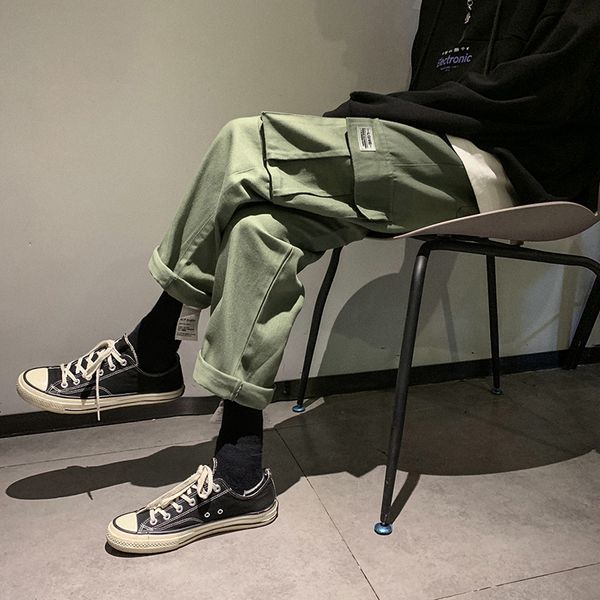 men's pants mens casual spring solid color multi pocket overalls cropped youth personality trend clothing, Black
men's pants mens casual spring solid color multi pocket overalls cropped youth personality trend clothing, Black