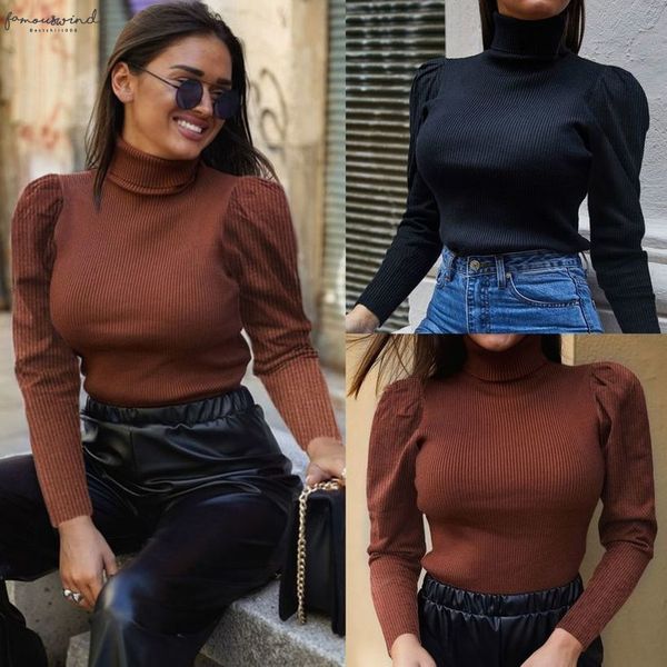 fall clothing casual solid color turtleneck puff sleeve women blouse fashion long sleeve women and shirt, White 
fall clothing casual solid color turtleneck puff sleeve women blouse fashion long sleeve women and shirt, White