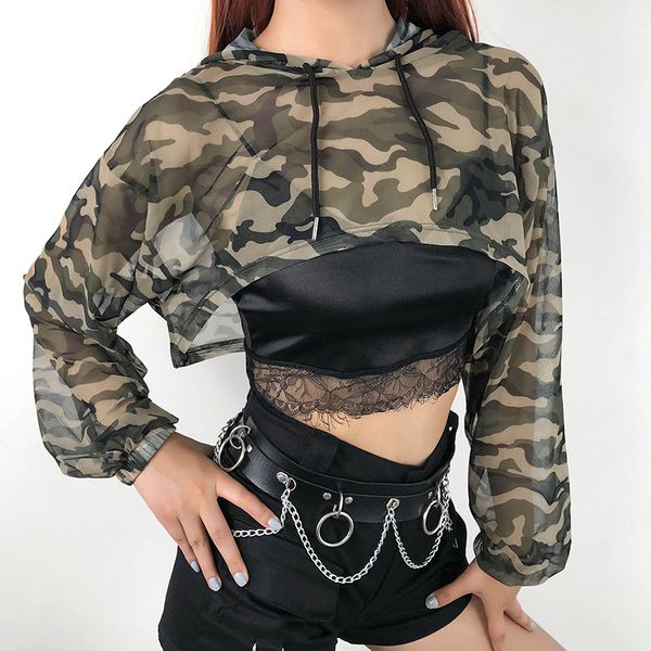 camouflage gauze hooded womens t-shirt summer exposed navel long sleeve loose women t shirt, White
camouflage gauze hooded womens t-shirt summer exposed navel long sleeve loose women t shirt, White