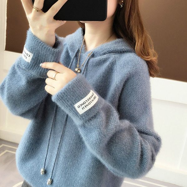 korean style women sweaters and pullovers autumn winter long sleeve streetwear knitted hooded solid casual sweaters, White;black
korean style women sweaters and pullovers autumn winter long sleeve streetwear knitted hooded solid casual sweaters, White;black