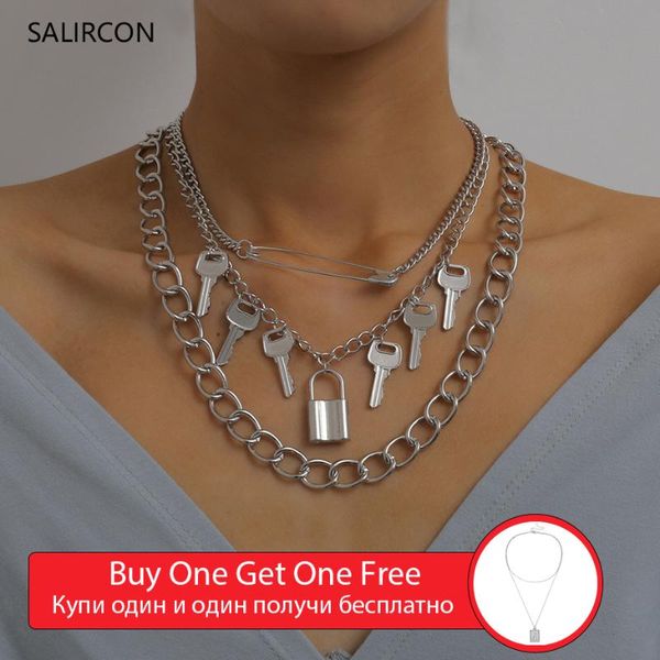 salircon steampunk key lock pendant necklaces set multi layer chain goth safety pins chunky choker necklace women couple jewelry, Silver
salircon steampunk key lock pendant necklaces set multi layer chain goth safety pins chunky choker necklace women couple jewelry, Silver