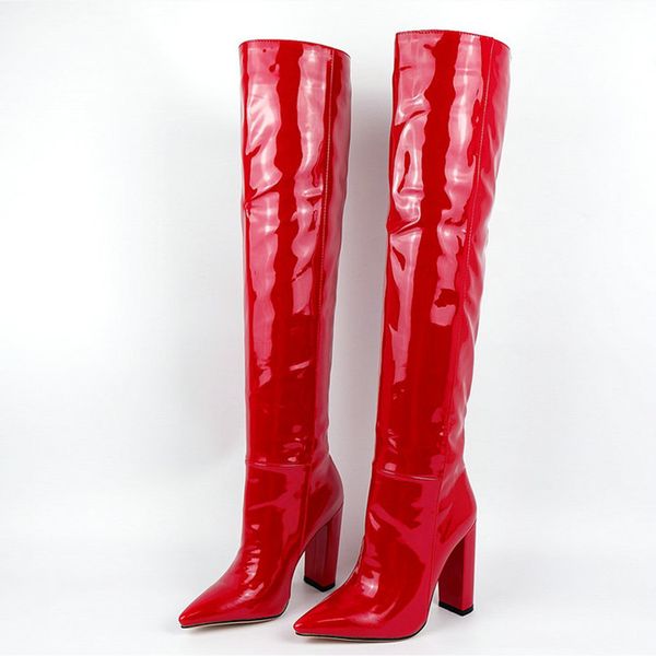 patent leather women boots thick high heels knee high boots pointed toe ladies shoes western female plus size 34-43, Black
patent leather women boots thick high heels knee high boots pointed toe ladies shoes western female plus size 34-43, Black