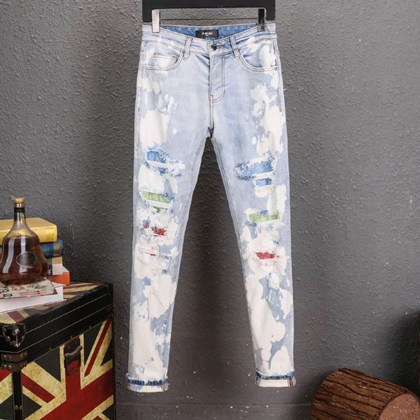 2020 men's ripped motorcycle jeans slim tailored motorcycle scooter denim fashionable fashion hip hop new style famous brand jeans, Blue
2020 men's ripped motorcycle jeans slim tailored motorcycle scooter denim fashionable fashion hip hop new style famous brand jeans, Blue