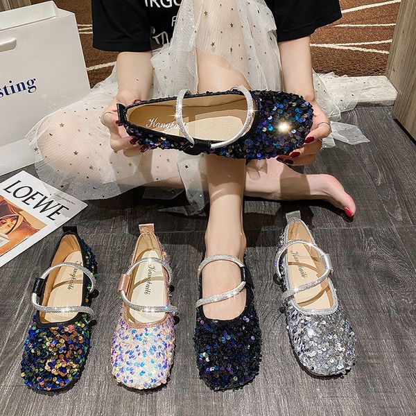 2020 new spring autumn women sequins flat shoes bling soft bottom comfortable single shoes cloth female casual 35-40, Black