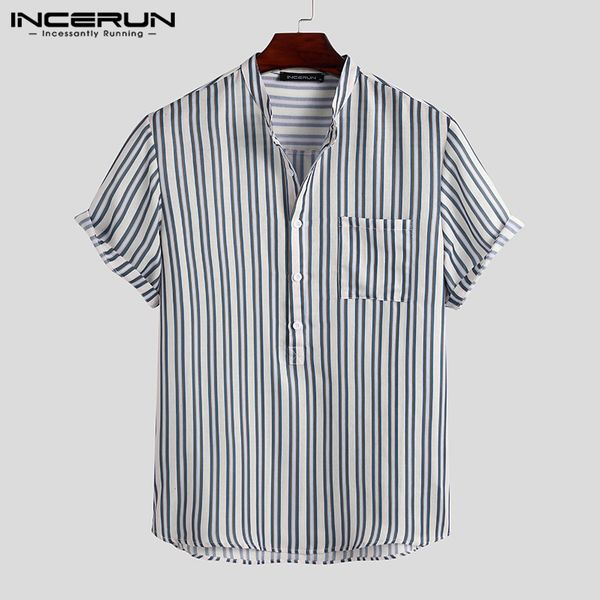 men's casual shirts incerun men striped shirt summer stand collar streetwear short sleeve camisas harajuku breathable leisure blouse vi, White;black
men's casual shirts incerun men striped shirt summer stand collar streetwear short sleeve camisas harajuku breathable leisure blouse vi, White;black
