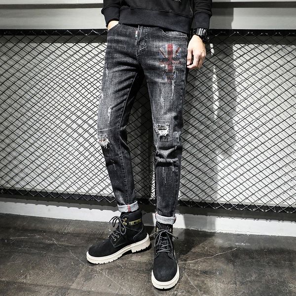 2019 fall/winter new skull diamond trendy pants and jeans brand hole jeans men's korean slim black men's pants trendy, Blue
2019 fall/winter new skull diamond trendy pants and jeans brand hole jeans men's korean slim black men's pants trendy, Blue