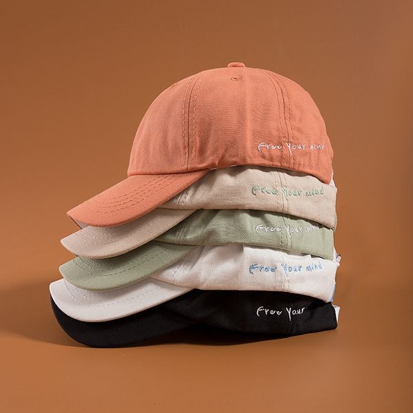 6hyzx korean style ins simple embroidered baseball embroidery long band baseball cap female autumn all-match curved brim soft cap male f, Blue;gray
