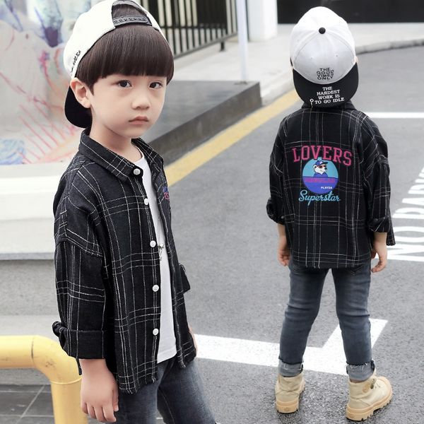 classic cartoon clothing shirt boys' autumn boutique children's plaid shirt children's clothing, White;black
classic cartoon clothing shirt boys' autumn boutique children's plaid shirt children's clothing, White;black