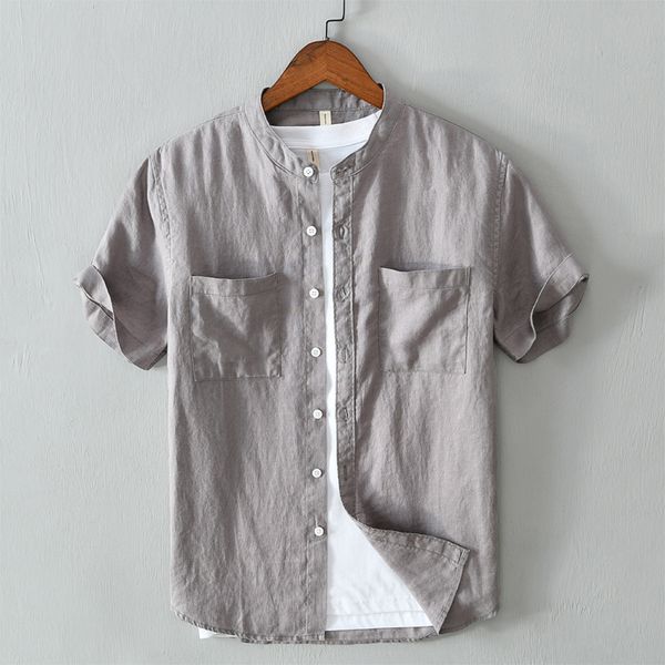 men's casual shirts 2021 summer design short-sleeved stand collar 100% linen shirt men fashion solid for comfortable mens, White;black
men's casual shirts 2021 summer design short-sleeved stand collar 100% linen shirt men fashion solid for comfortable mens, White;black