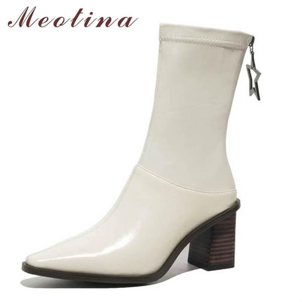 meotina real leather high heel mid calf boots women shoes pointed toe block heels zipper metal decoration boots lady autumn 40, Black
meotina real leather high heel mid calf boots women shoes pointed toe block heels zipper metal decoration boots lady autumn 40, Black