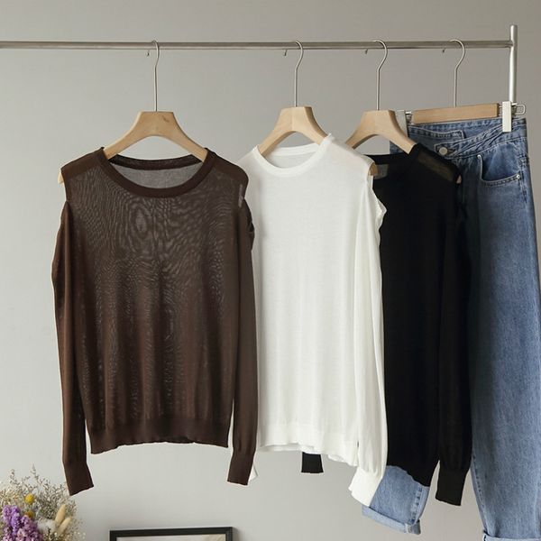 thin cold shoulder knitted women o-neck sweater pullovers spring autumn basic women sweaters pullover slim black high quality, White;black
thin cold shoulder knitted women o-neck sweater pullovers spring autumn basic women sweaters pullover slim black high quality, White;black
