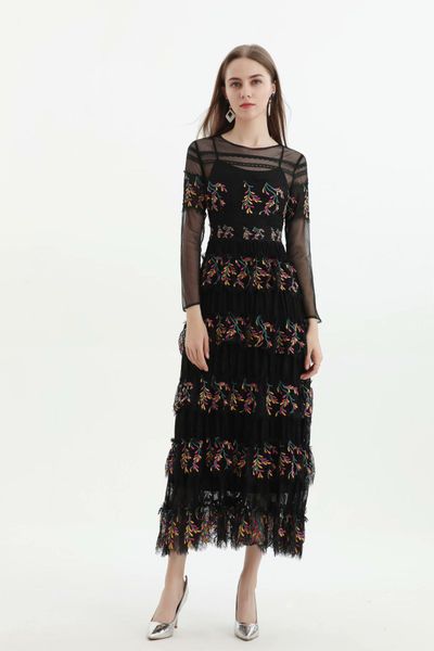 2020 summer brand same style empire flora print long sleeve prom dress o neck as, Black
2020 summer brand same style empire flora print long sleeve prom dress o neck as, Black