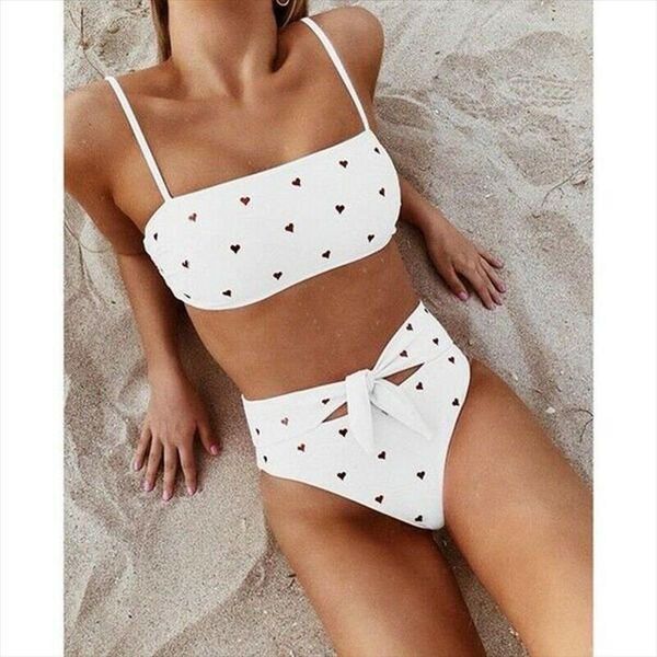 women swimwear bandage bikini set push up padded bra summer bathing suit swimsuit beach heart print high waist two piece holiday, White;black
women swimwear bandage bikini set push up padded bra summer bathing suit swimsuit beach heart print high waist two piece holiday, White;black