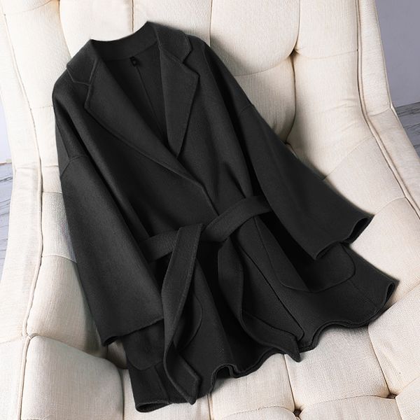 cape short lace-up korean-style women coats autumn winter solid color office ladies coats elegant chic wool coat with belt, Black
cape short lace-up korean-style women coats autumn winter solid color office ladies coats elegant chic wool coat with belt, Black