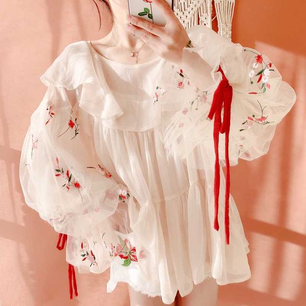 women's blouses & shirts spring summer women korean kawaii sweet cute embroidery patchwork imitation silk chiffon blouse casual oversiz, White
women's blouses & shirts spring summer women korean kawaii sweet cute embroidery patchwork imitation silk chiffon blouse casual oversiz, White