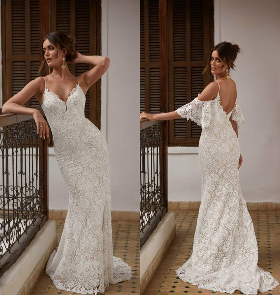 2021 new wedding dresses spaghetti straps lace appliques mermaid bridal gowns custom made backless sweep train vestidos de novia, White
2021 new wedding dresses spaghetti straps lace appliques mermaid bridal gowns custom made backless sweep train vestidos de novia, White