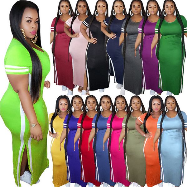 striped solid color womens dresses summer high split casual womens designer dresses slim short sleeve long maxi dresses plus size 16colors, Black;gray
striped solid color womens dresses summer high split casual womens designer dresses slim short sleeve long maxi dresses plus size 16colors, Black;gray