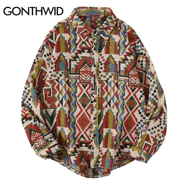 gonthwid national style knitted geometric patterns color block button shirts harajuku casual long sleeve tees streetwear, White;black
gonthwid national style knitted geometric patterns color block button shirts harajuku casual long sleeve tees streetwear, White;black
