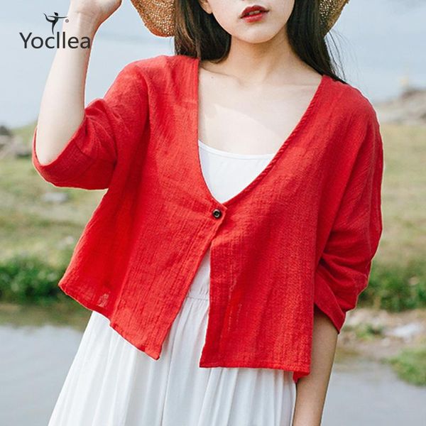 women's blouses & shirts summer cotton and linen large size loose cardigan short coat thin 3/4 sleeve sunscreen shirt women, White
women's blouses & shirts summer cotton and linen large size loose cardigan short coat thin 3/4 sleeve sunscreen shirt women, White