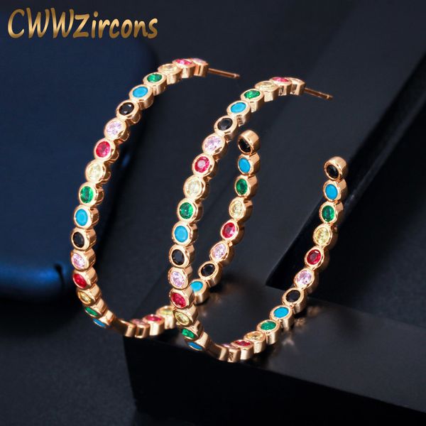 cwwzircons gorgeous colorful cubic zirconia bezel setting gold color big round rainbow hoop earring for women lady jewelry cz575 cx200801, Golden;silver
cwwzircons gorgeous colorful cubic zirconia bezel setting gold color big round rainbow hoop earring for women lady jewelry cz575 cx200801, Golden;silver