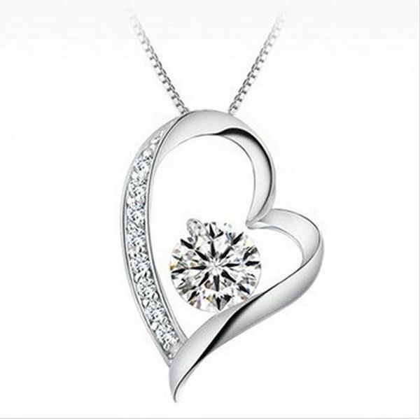 austrian crystal diamonds love heart pendant statement necklace fashion class women girls lady swarovski elements jewelry, Silver