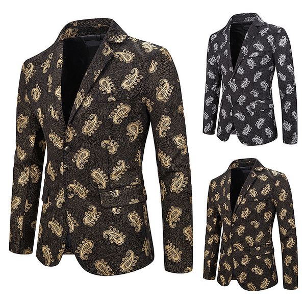 europe bandanna gilding print men suit jacket long sleeve two button slim blazer jacket dress fashion golden silver streetwear, White;black
europe bandanna gilding print men suit jacket long sleeve two button slim blazer jacket dress fashion golden silver streetwear, White;black