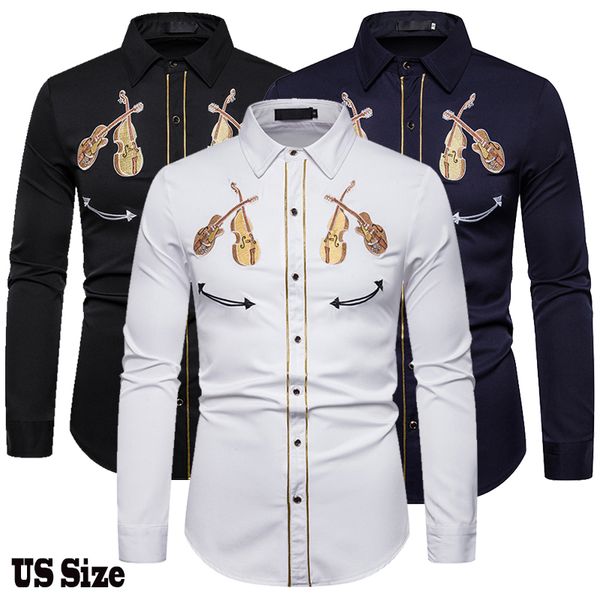 men's western cowboy violin embroidery shirt casual button down shirts slim fit long sleeve party shirts personality, White;black
men's western cowboy violin embroidery shirt casual button down shirts slim fit long sleeve party shirts personality, White;black