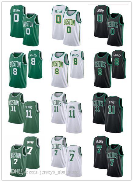 men youth boston celtics 0 tatum 8 walker 11 irving 7 brown white green black 2019/20 city edition nba player jersey 07, Black;red