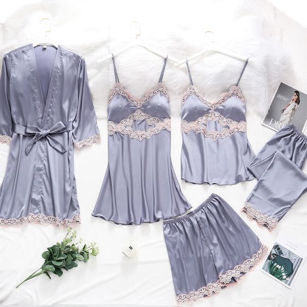 nightwear female novelty kimono bathrobe gown 5pcs sleep set gray pathwork long sleeve casual satin nightgown home clothing, Black;red
nightwear female novelty kimono bathrobe gown 5pcs sleep set gray pathwork long sleeve casual satin nightgown home clothing, Black;red