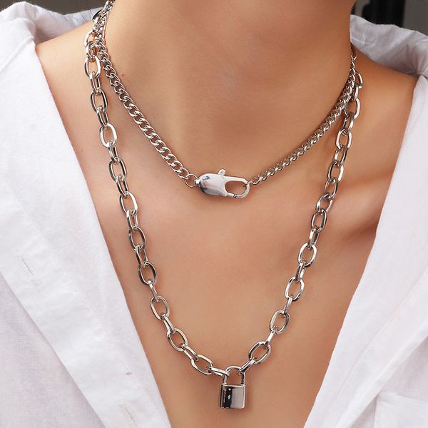 punk gold silver color metal lock pendant necklace for women thick chain layered collar fashion party jewelry
punk gold silver color metal lock pendant necklace for women thick chain layered collar fashion party jewelry