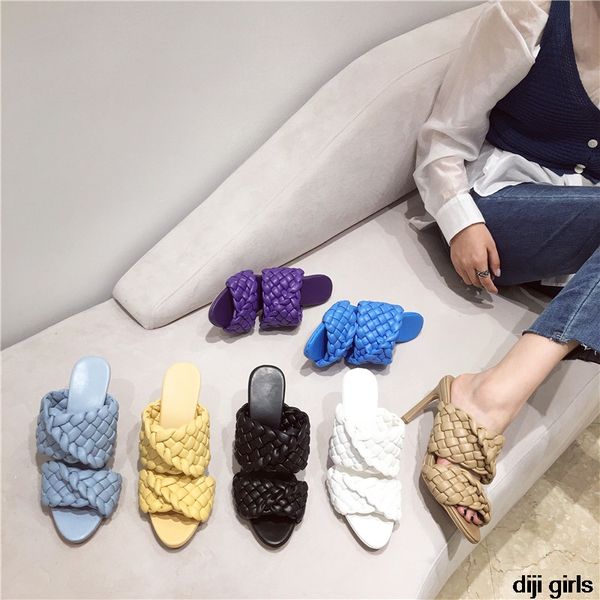 fashion pu leather braided slippers women non-slip bottoms slip on shoes open toe cross wove folds thin high heels, Black
fashion pu leather braided slippers women non-slip bottoms slip on shoes open toe cross wove folds thin high heels, Black