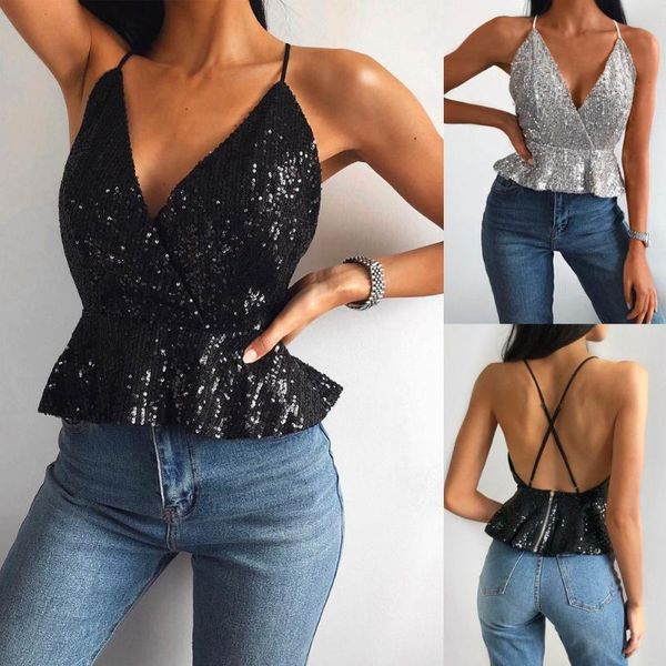 women sleeveless tank female v-neck sequined camisole club girls spaghetti bandage cross camis thin shiny glitter bling, White
women sleeveless tank female v-neck sequined camisole club girls spaghetti bandage cross camis thin shiny glitter bling, White