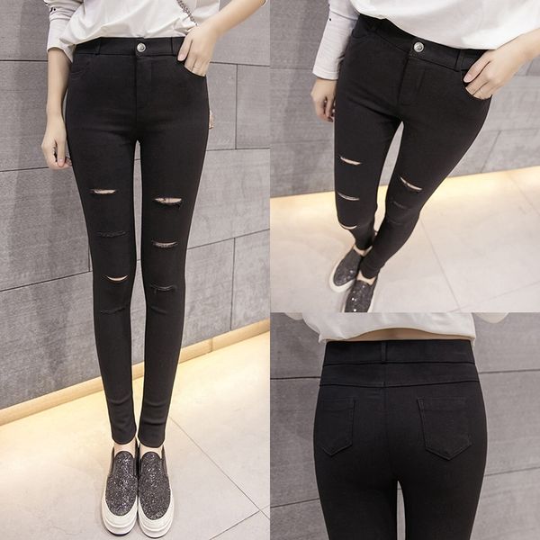 spring autumn high waist ripped leggings women's stretch feet ankle-length skinny tight pencil tight pants pencil pants, Black
spring autumn high waist ripped leggings women's stretch feet ankle-length skinny tight pencil tight pants pencil pants, Black