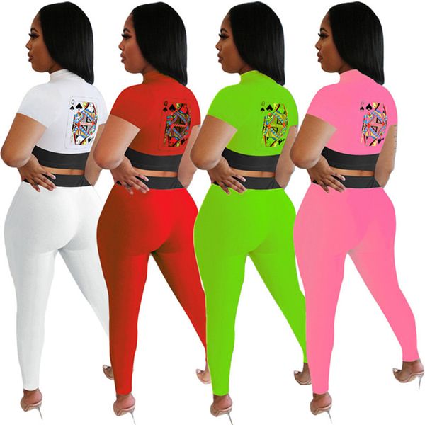 women designer t shirt crop + pants leggings two piece outfits tracksuit fashion sportswear short sleeve cartoon clothing set d8601, White
women designer t shirt crop + pants leggings two piece outfits tracksuit fashion sportswear short sleeve cartoon clothing set d8601, White