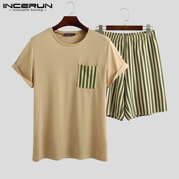 men's sleepwear incerun fashion men pajamas sets leisure comfortable homewear 2021 striped patchwork shorts mens nightwear s-5xl, Black;brown
men's sleepwear incerun fashion men pajamas sets leisure comfortable homewear 2021 striped patchwork shorts mens nightwear s-5xl, Black;brown